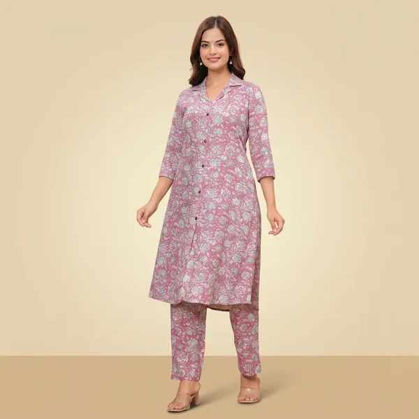 Pink_Floral_Cotton_Blend_A-Line_Kurta_Pant_Set_For_Women