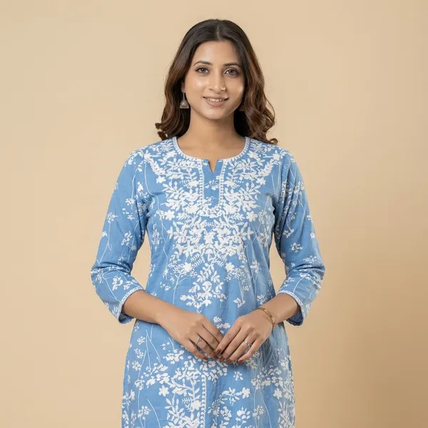 Blue_Floral_Print_Cotton_Straight_Kurta_Set_For_Women