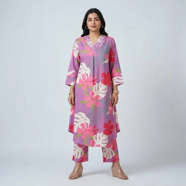 Purple_Cotton_A-Line_Printed_Kurta_Pant_Set_For_Women