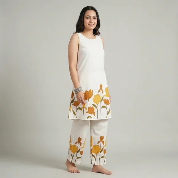 Yellow_White_Cotton_Flex_Tunic_Palazzo_Co-Ord_Set_For_Women