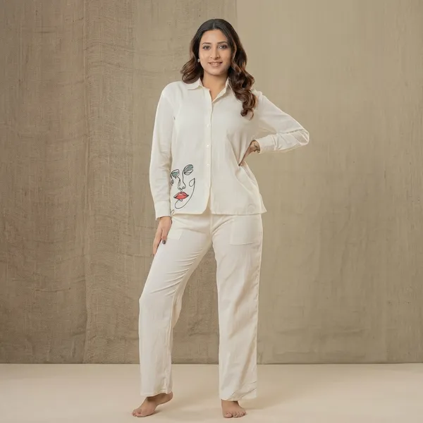 White_Cotton_Flex_Printed_Shirt_Pant_Co-Ord_Set_For_Women