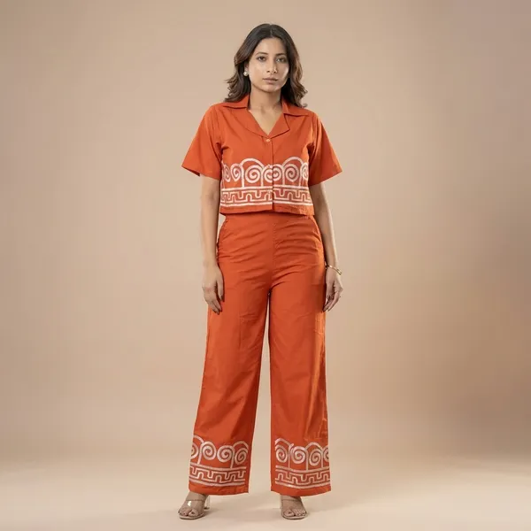 Orange_Cotton_Printed_Shirt_Pant_Co-Ord_Set_For_Women