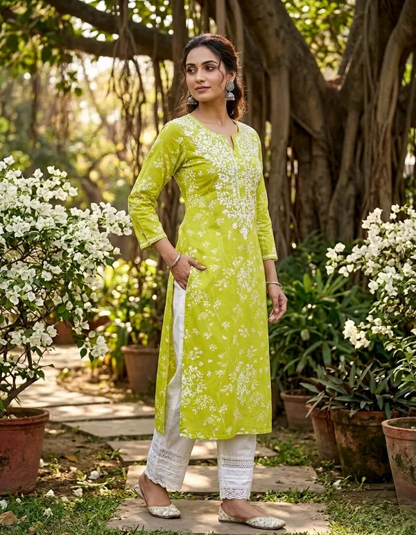 Green_Floral_Print_Cotton_Straight_Kurta_Set_For_Women