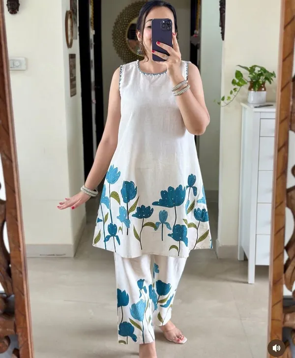 Blue_White_Cotton_Flex_Tunic_Palazzo_Co-Ord_Set_For_Women