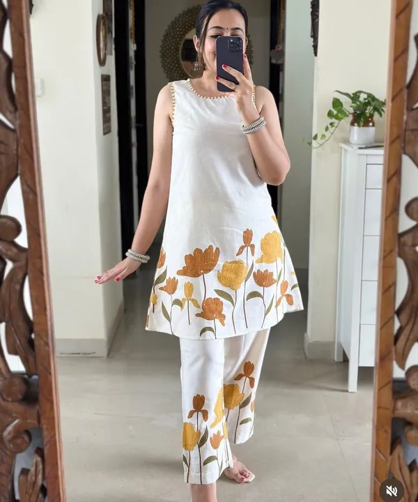Yellow_White_Cotton_Flex_Tunic_Palazzo_Co-Ord_Set_For_Women