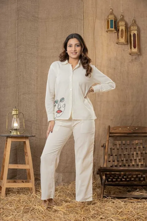 White_Cotton_Flex_Printed_Shirt_Pant_Co-Ord_Set_For_Women