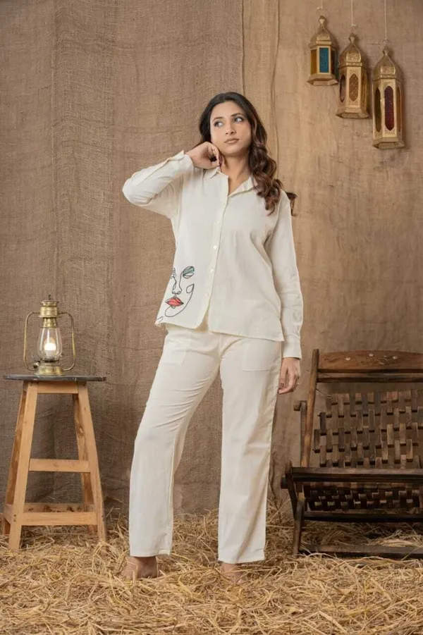 White_Cotton_Flex_Printed_Shirt_Pant_Co-Ord_Set_For_Women