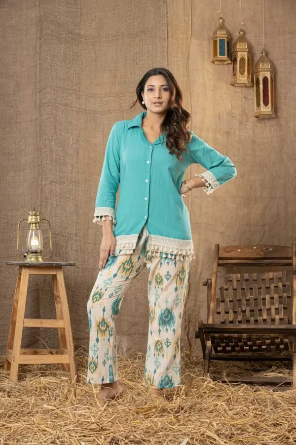 Blue_Cotton_Flex_Printed_Shirt_Pant_Co-Ord_Set_For_Women