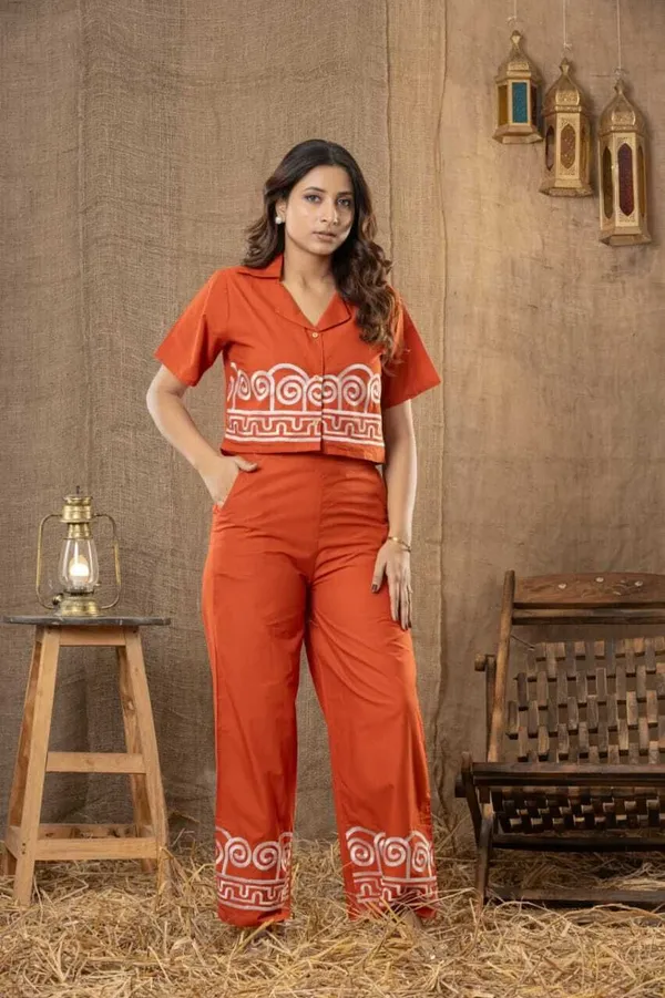 Orange_Cotton_Printed_Shirt_Pant_Co-Ord_Set_For_Women