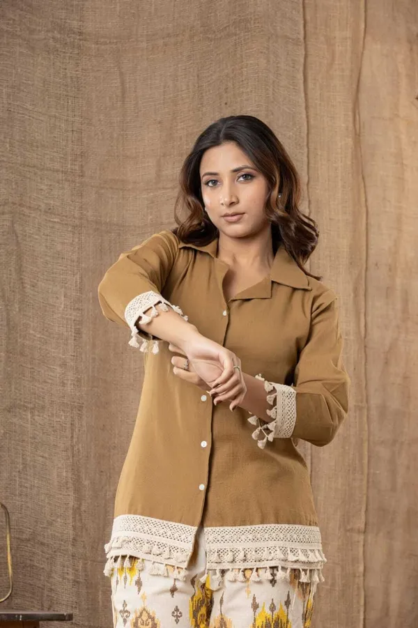 Brown_Cotton_Flex_Printed_Shirt_Pant_Co-Ord_Set_For_Women