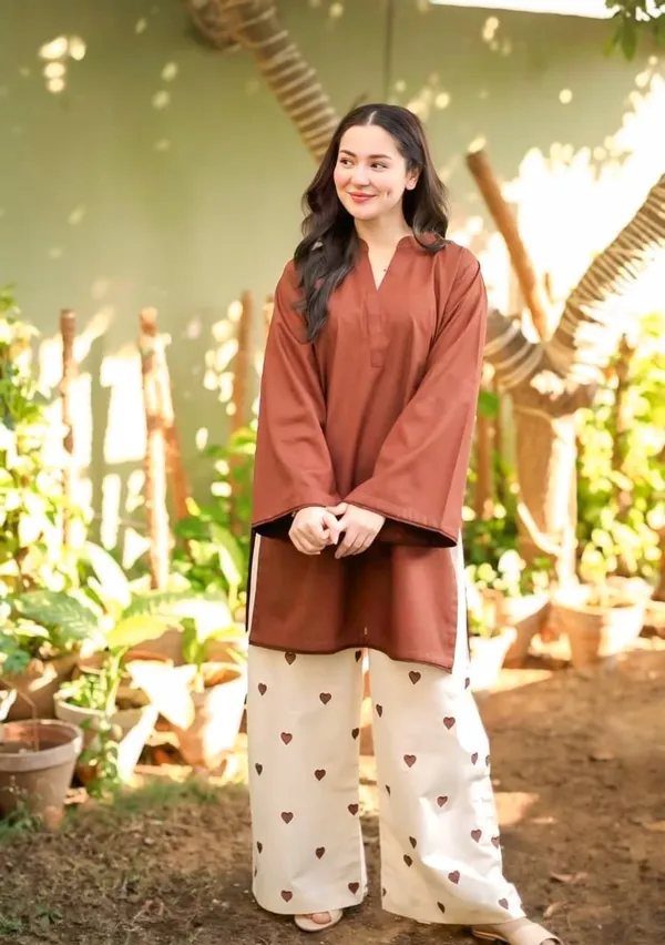 Brown_Cotton_Mandarin_Collar_Top_Palazzo_Co-Ord_Set_For_Women