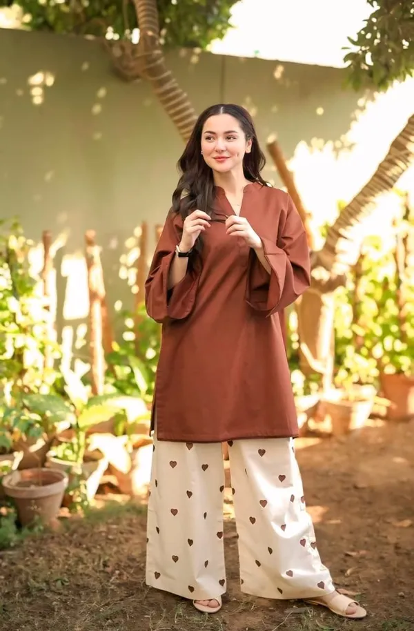 Brown_Cotton_Mandarin_Collar_Top_Palazzo_Co-Ord_Set_For_Women