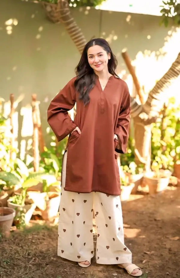 Brown_Cotton_Mandarin_Collar_Top_Palazzo_Co-Ord_Set_For_Women