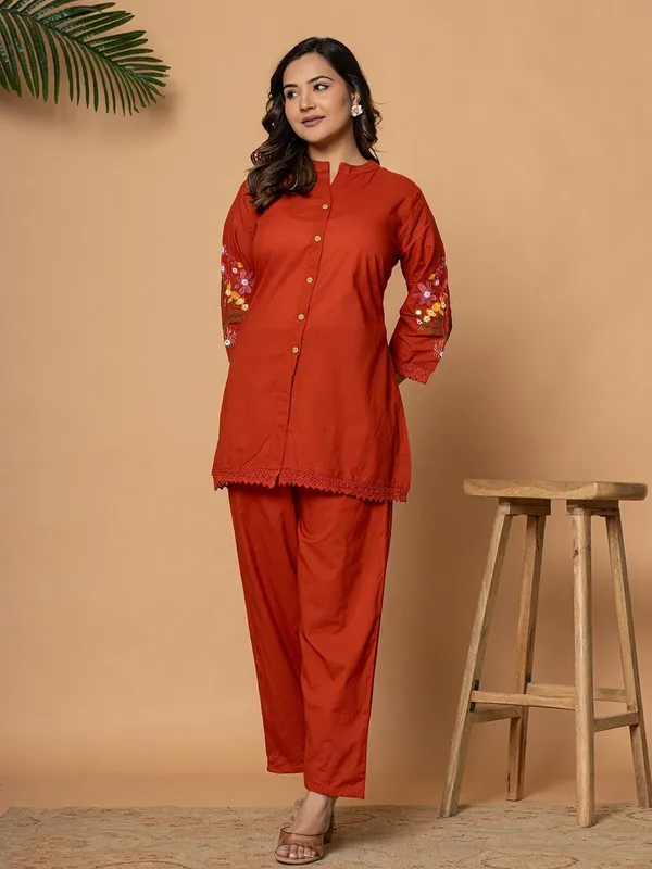 Orange_Cotton_Straight_Top_Pant_Co-Ord_Set_For_Women