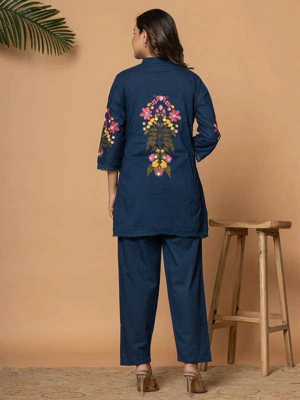 Navy_Blue_Cotton_Mandarin_Collar_Top_Pant_Co-Ord_Set_For_Women