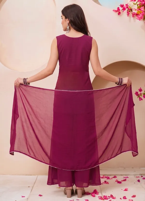 Magenta_Georgette_Premium_Kurta_Palazzo_Dupatta_Set_For_Women