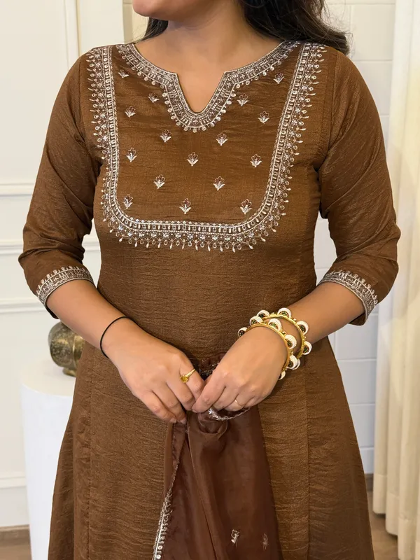 Brown_Silk_Premium_Kurta_Set_With_Dupatta_For_Women