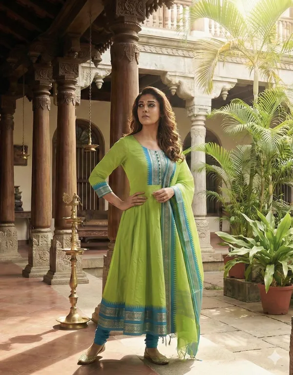 Green_And_Blue_Kanchi_Cotton_Premium_Anarkali_Kurta_Set_For_Women