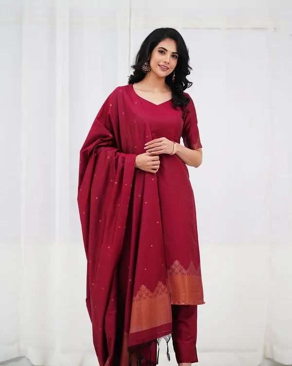 Maroon_Viscose_Rayon_Premium_Kurta_Set_For_Women
