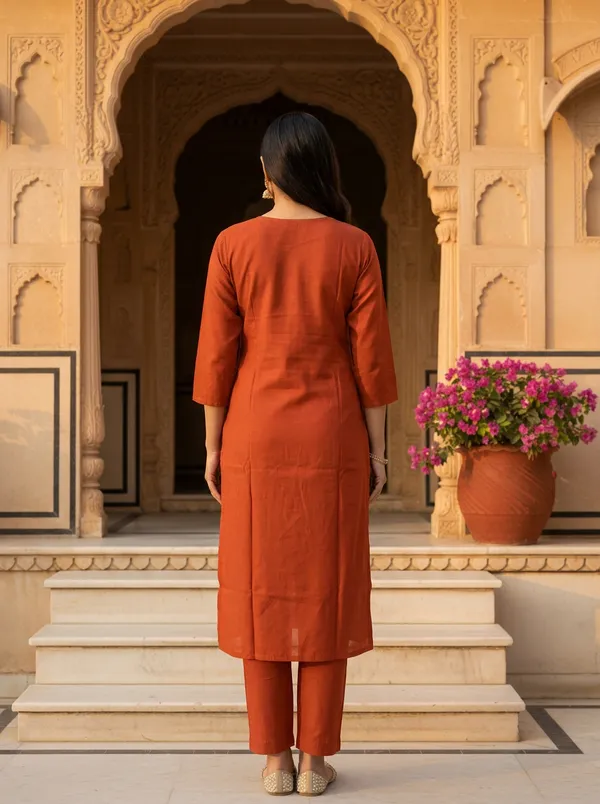 Rust_Orange_Roman_Silk_Premium_Kurta_Set_With_Dupatta_For_Women