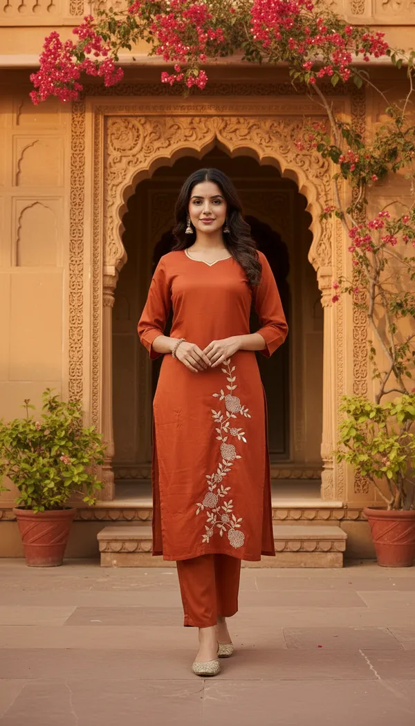 Rust_Orange_Roman_Silk_Premium_Kurta_Set_With_Dupatta_For_Women