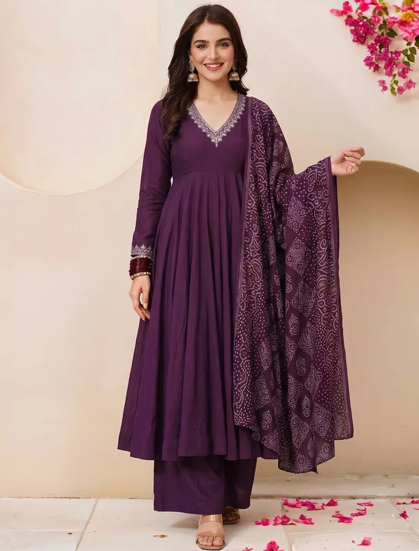 Purple_Chanderi_Premium_Anarkali_Kurta_Set_For_Women