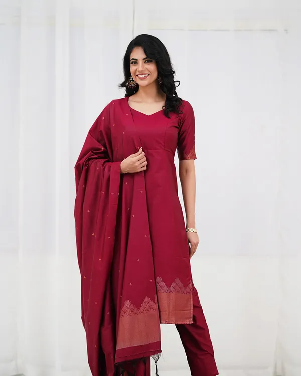 Maroon_Viscose_Rayon_Premium_Kurta_Set_For_Women