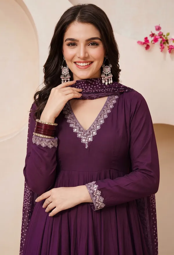 Purple_Chanderi_Premium_Anarkali_Kurta_Set_For_Women