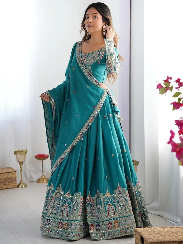 Teal_Blue_Satin_Premium_Lehenga_Choli_Set_For_Women