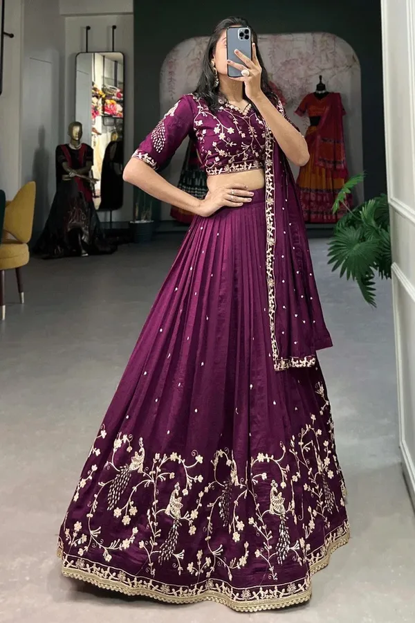 Wine_Vichitra_Silk_Premium_Lehenga_Choli_Set_For_Women