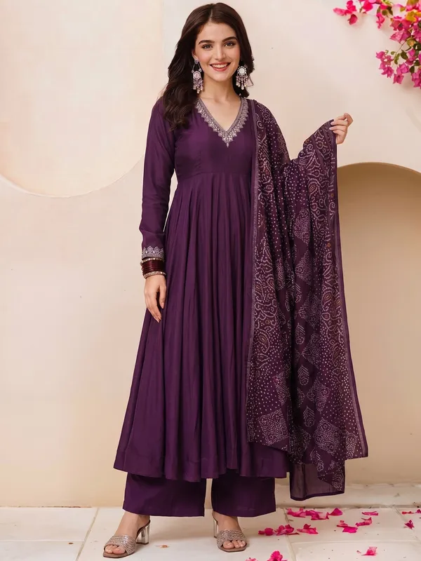 Purple_Chanderi_Premium_Anarkali_Kurta_Set_For_Women