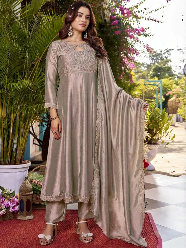 Beige_Silk_Premium_Anarkali_Suit_Set_For_Women