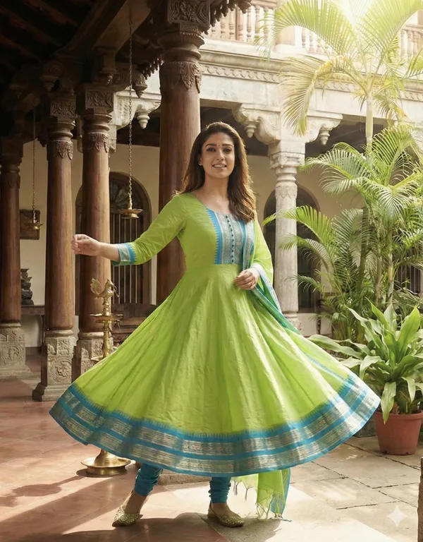Green_And_Blue_Kanchi_Cotton_Premium_Anarkali_Kurta_Set_For_Women