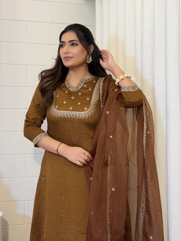 Brown_Silk_Premium_Kurta_Set_With_Dupatta_For_Women