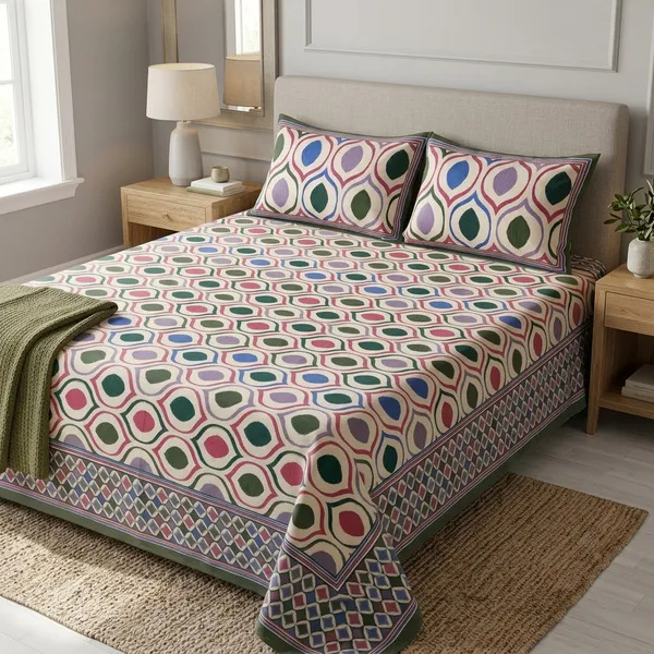 Multicolor_Cotton_Bedsheet_With_Pillow_Cover_For_Home