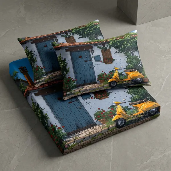 Multicolor_Glace_Cotton_Bedsheet_With_Pillow_Cover_For_Home