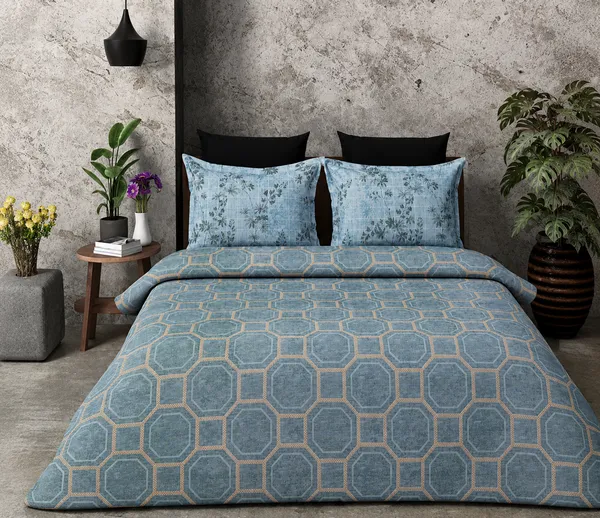 BluOcta_Slate_Blue_Geometric_King_Bedsheet_Set