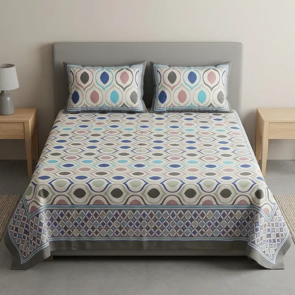 Multicolor_Cotton_Bedsheet_With_Pillow_Cover_For_Home