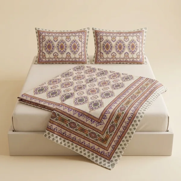 Multicolor_Cotton_Bedsheet_With_Pillow_Cover_For_Home