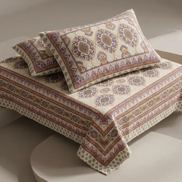 Multicolor_Cotton_Bedsheet_With_Pillow_Cover_For_Home