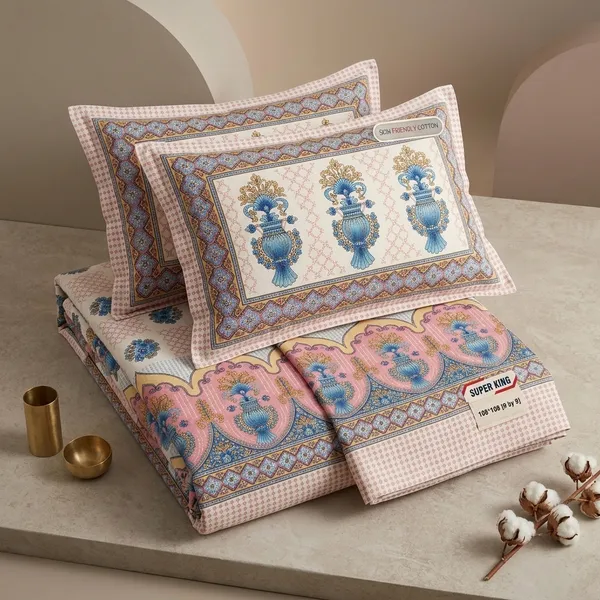 Multicolor_Cotton_Bedsheet_With_Pillow_Cover_For_Home