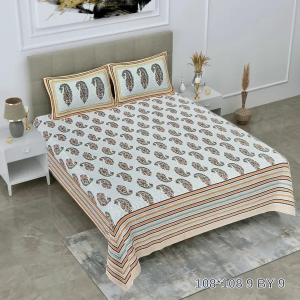 Multicolor_Cotton_Bedsheet_With_Pillow_Cover_For_Home