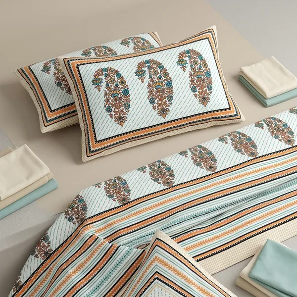 Multicolor_Cotton_Bedsheet_With_Pillow_Cover_For_Home