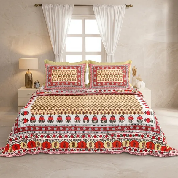 Multicolor_Cotton_Bedsheet_With_Pillow_Cover_For_Home