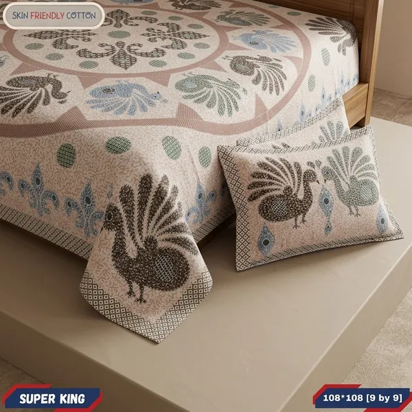 Multicolor_Cotton_Bedsheet_With_Pillow_Cover_For_Home