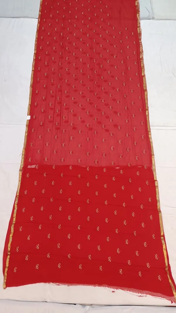Red_Pure_Chiffon_Chikankari_Embroidered_Saree_For_Women