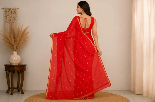 Red_Pure_Chiffon_Chikankari_Embroidered_Saree_For_Women