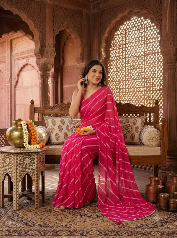 Hot_Pink_Chamundi_Chiffon_Leheriya_Tie-Dye_Saree_For_Women