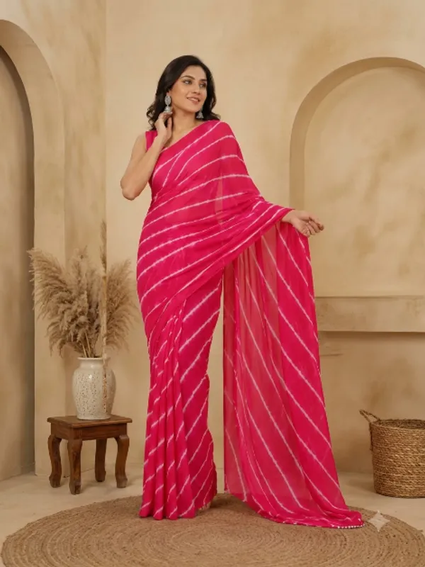 Hot_Pink_Chamundi_Chiffon_Leheriya_Tie-Dye_Saree_For_Women