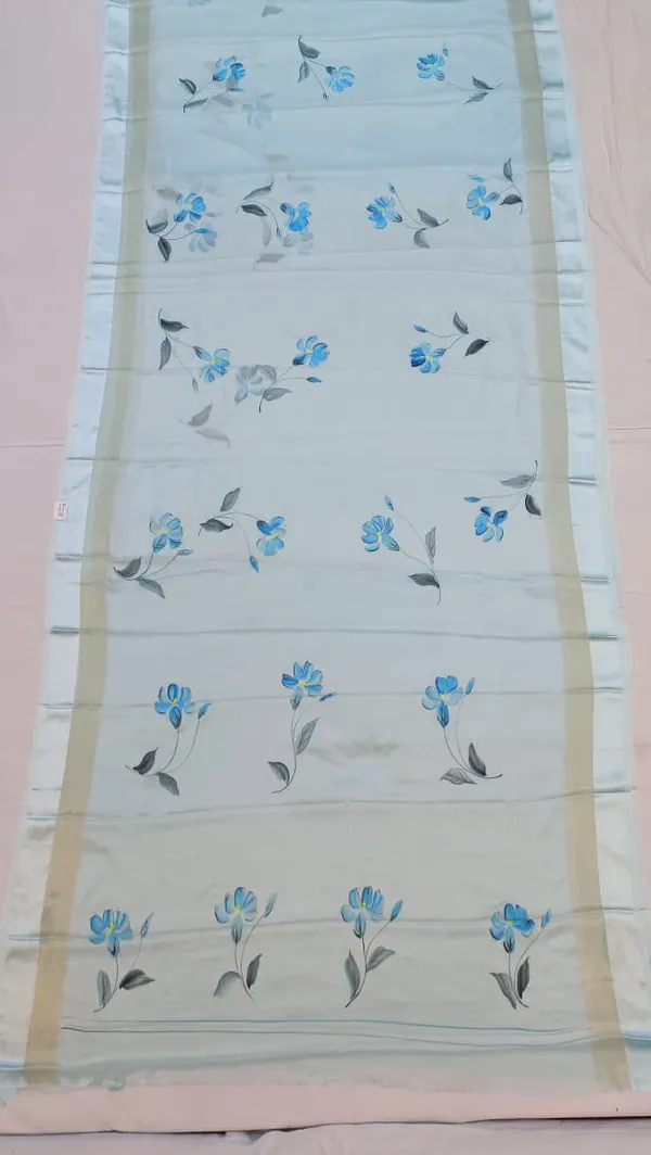Firozi_Nylon_Chinon_Floral_Hand_Painted_Zari_Border_Saree_For_Women